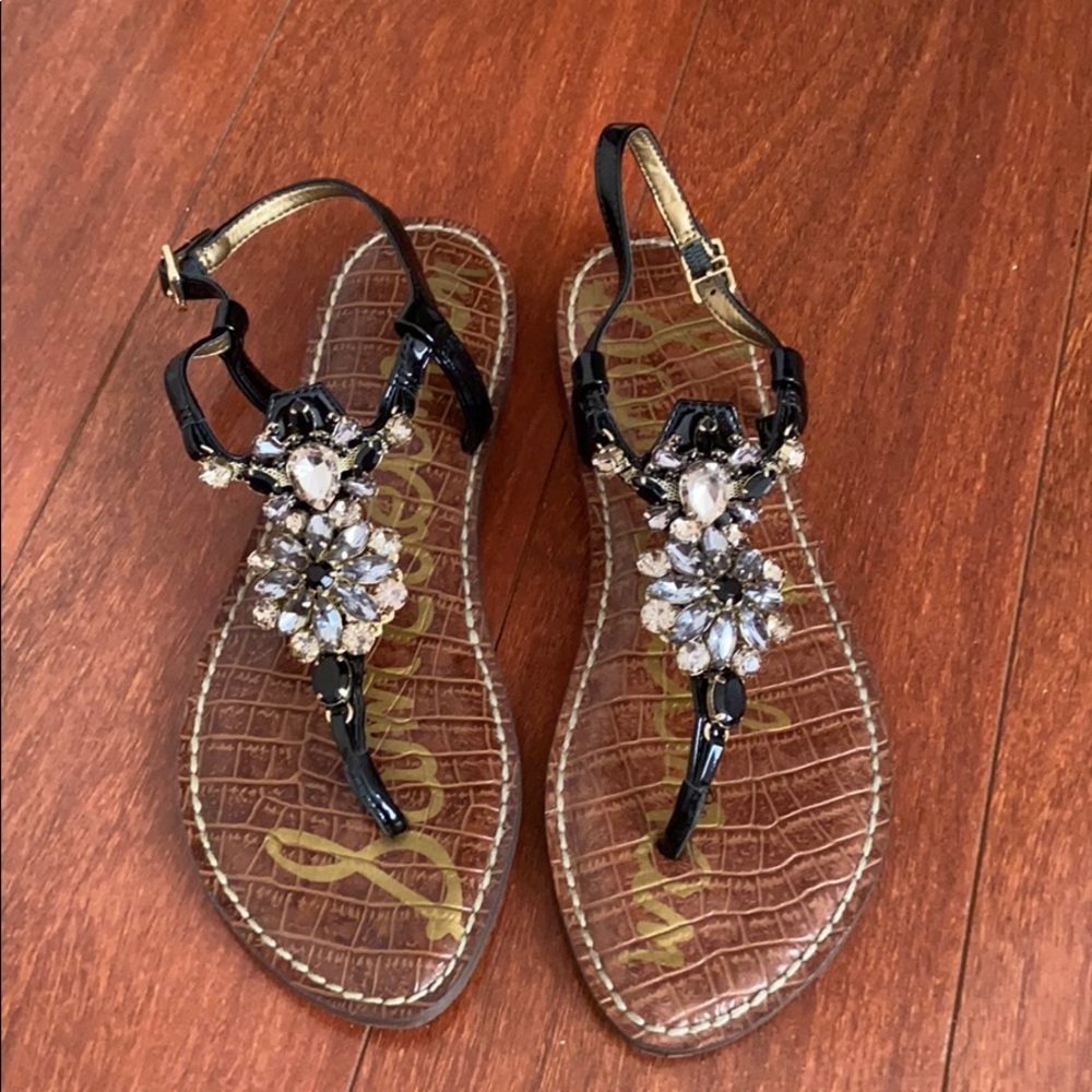 Sam Edelman Grayson Crystal Flower Flat Sandals, 6
